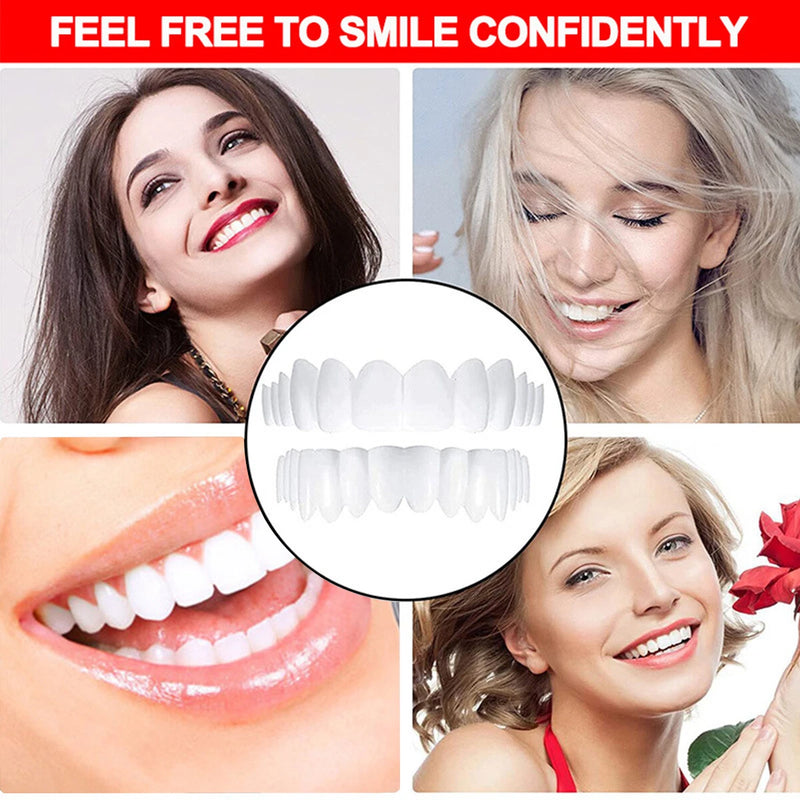 Snap On Veneers for Women & Men, Instant Smile Enhancer Cosmetic Teeth Covers, Natural White Temporary Dentures for Missing, Stained or Broken Teeth, Smile Restoration Kit with Portable Travel Case