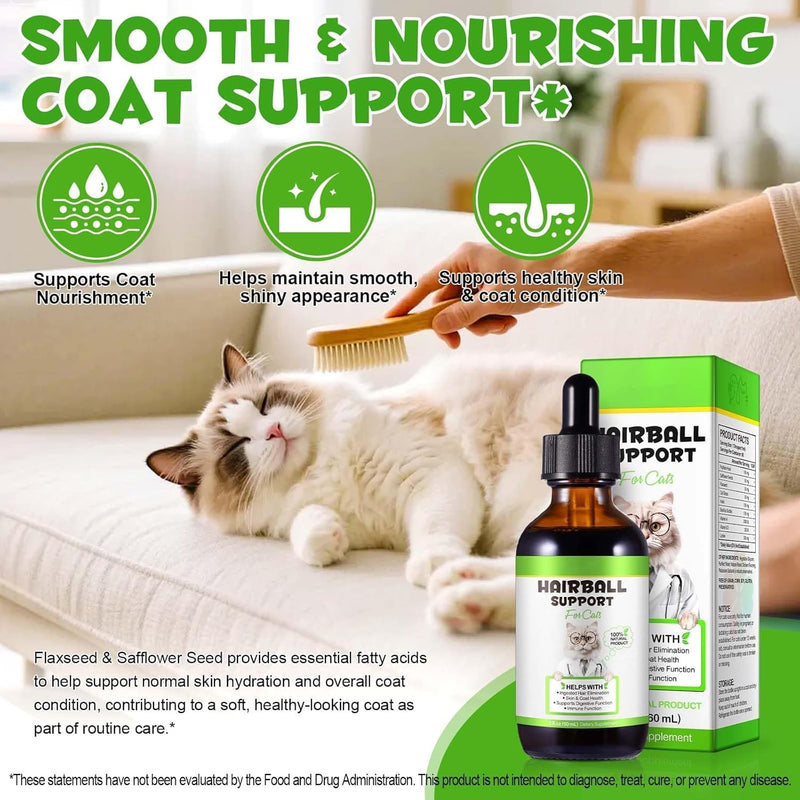 Hairball Remedy for Cats, Cat Hairball Treatment, Hair Ball Relief Digestive Aid, Promotes Healthy Digestion, Natural Passage of Hairballs, Furball Control Drops for All Ages & Breeds 60ml