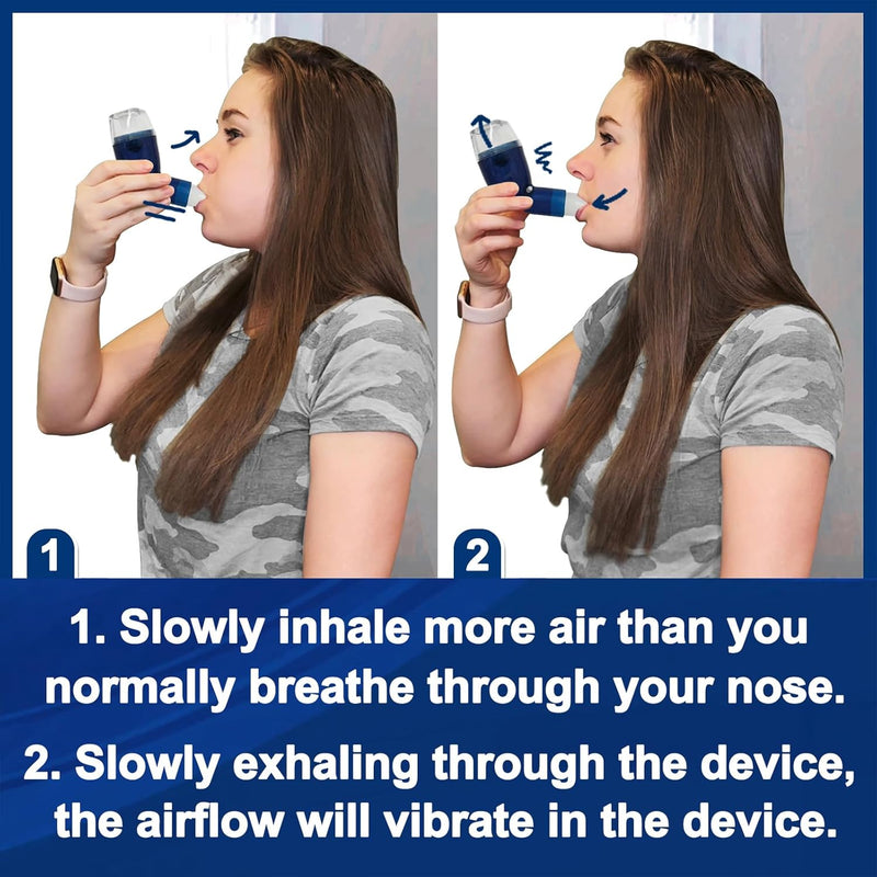Lung Exerciser, Acapell Flutter Valve Device, Mucus Clearance and Lung Expansion Device, Breathing Trainer for Lung Recovery | Natural Expiratory Exerciser Dark Blue-e