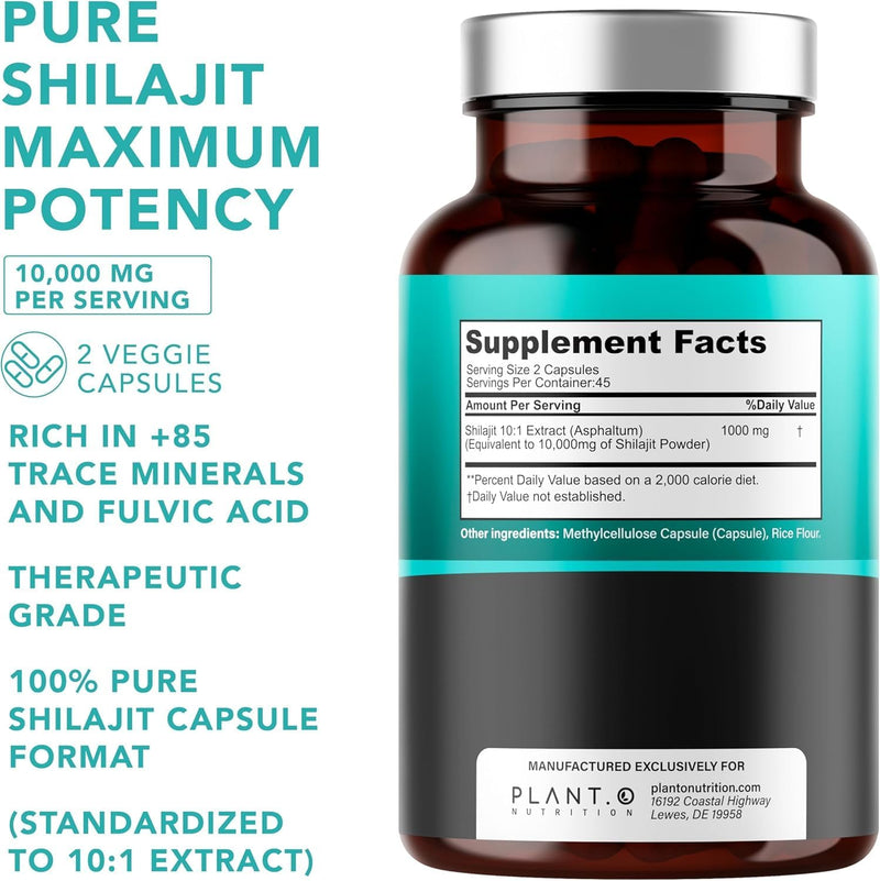 Thinbi Pure Himalayan Shilajit 10000mg Maximum Potency Organic Capsules 90 Count with Fulvic Acid & Trace Minerals for Enhanced Energy and Immune Support Men & Women Better Than Shilajit Resin - BeesActive Australia