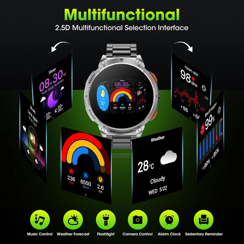Smart Watch for Men Fitness Tracker: Military Make Answer Call LED Digital Mens Watches Waterproof Smartwatch Android Phone iPhone Samsung Compatible Sleep SpO2 Heart Rate Monitor Step Pedometer 1.39 Classic Gray