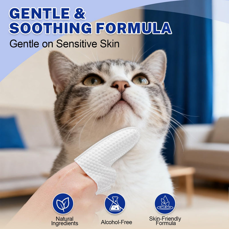 Cat Chin Care Wipes – Dual-Finger Wipes for Feline Acne & Blackheads, Plant-Based No-Rinse Formula, Gentle Cleansing for Sensitive Skin(Unscented-30pcs) Unscented-30pcs