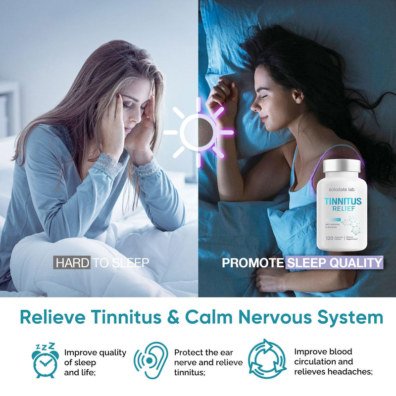 Tinnitus Relief for Ringing Ears, Tinnitus Relief Supplement with 1200MG Ear Nutrition to Reduce Ear Ringing, 120 Count 120 Count (Pack of 1)