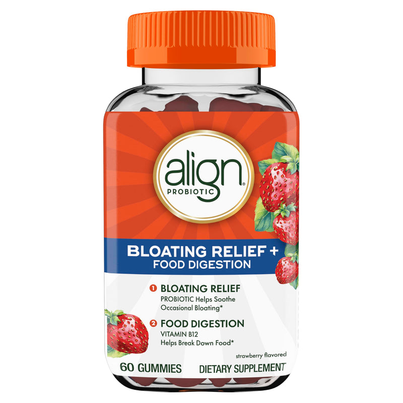 Align Probiotic, Bloating Relief + Food Digestion, Probiotics for Women and Men, Probiotic Helps Soothe Occasional Bloating*, With Vitamin B12 to Help Break Down Food into Cellular Energy*,60 Gummies 60 Count (Pack of 1)