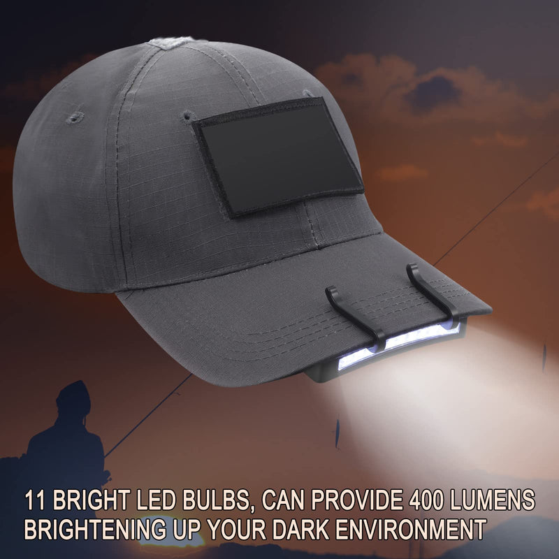 Hortsun 10 Pcs Light Clip 11 LED Cap Lights Clip on Hat Headlamp Battery Cap Brim Lamp Black Waterproof Ultra Bright Flashlight for Hunting Camping Fishing Hiking