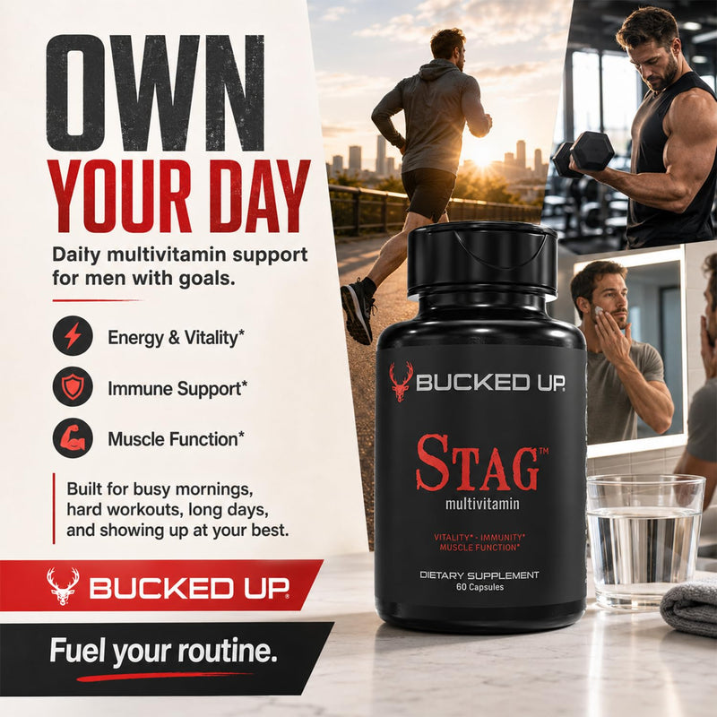 Bucked Up Stag Multivitamin - Men - Full Spectrum Vitamin Formula - Vitality, Immunity and Muscle Function (60 Capsules)