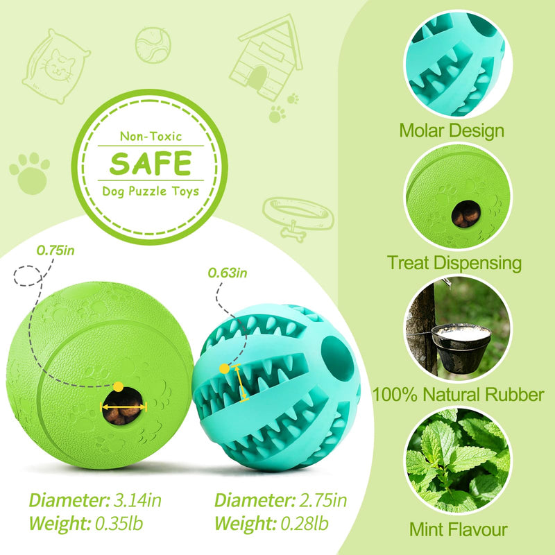 HIPPIH Dog Puzzle Toy 2 Pack, Interactive Dog Toys for Treat Dispensing, Durable Puppy Toys for Teething, Dog Treat Ball for Teeth/Slow Feeder/IQ Training/Playing, Blue-2.75‘’, Green-3.14‘’ Green+Blue - BeesActive Australia