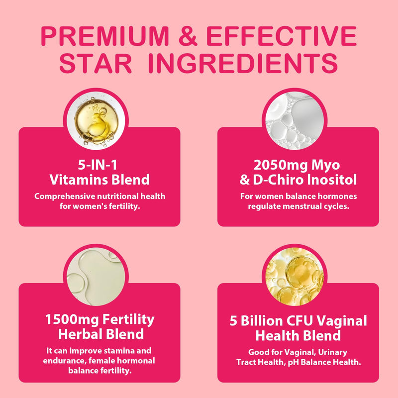 Fertility Supplements for Women, Prenatal Vitamins with Myo-Inositol & D-Chiro Inositol, Folate, Herbs, for Hormonal Balance, Fertility & Vaginal Care, 60 Prenatal Gummies (Raspberry) - BeesActive Australia