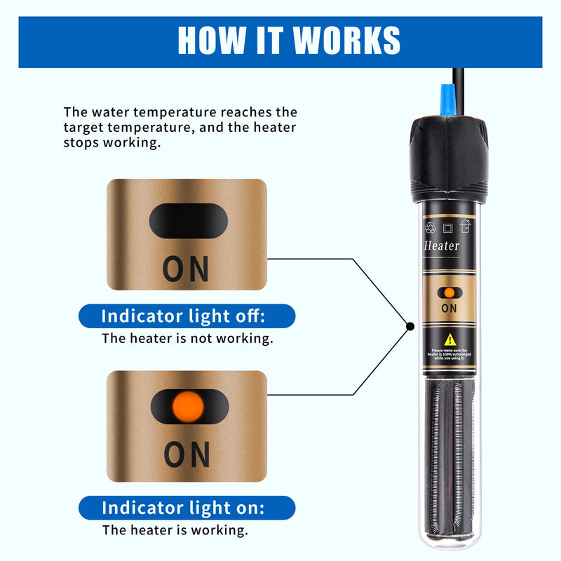 FREESEA 50 Watt Aquarium Submersible Betta Heater with Aquarium Submersible Thermometer 50Watt