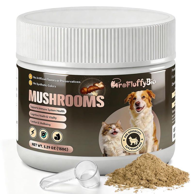 Turkey Tail Mushroom Natural Supplement for Dogs & Cats - 150g Pet Mushroom Powder Complex for Immune & Gut Support Brain Health and Digestion Liver & Heart Health, for Lumps and Bumps