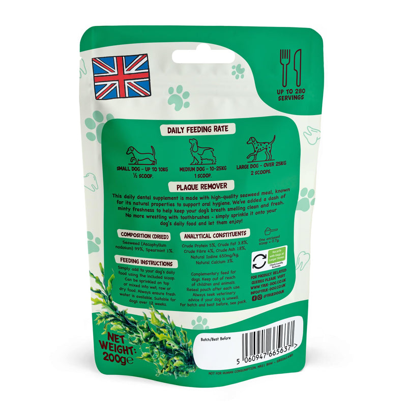 True Dog Plaque Remover (200g) Dog Breath Freshener with Spearmint and Seaweed for Dogs Teeth Helps Prevent Tartar Buildup, Digestive and Immune System Booster - Natural Pet Supplement