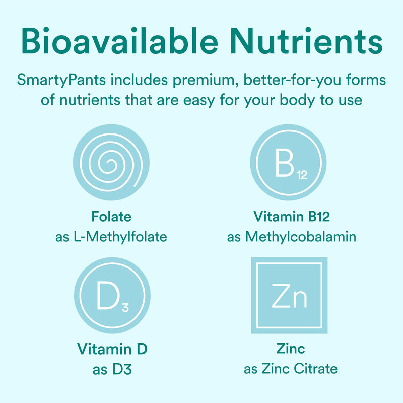 SmartyPants Prenatal Vitamins for Women, Sugar Free Multivitamin Gummies: Methylfolate, Omega 3 (ALA) Vitamin D3, C, Vitamin B12, B6, A, K & Zinc, Inositol, Erythritol Free, 60 Count (20 Day Supply) Old Formula
