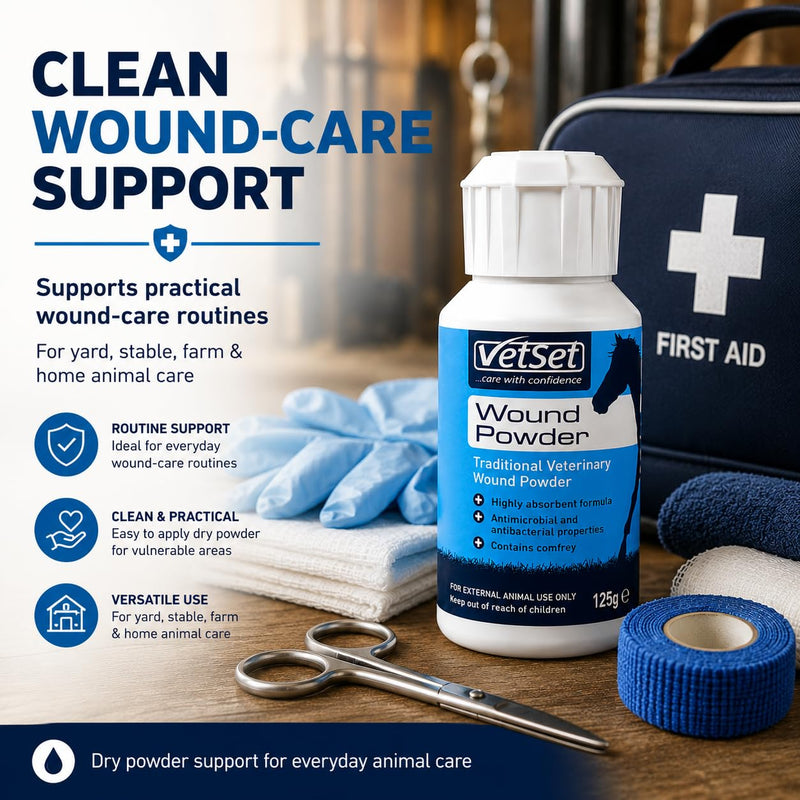 Wound Powder 125g | Traditional Veterinary Wound Powder for Horses, Dogs & Farm Animals | Highly Absorbent Formula with Antimicrobial & Antibacterial Properties (White) White Powder 125g