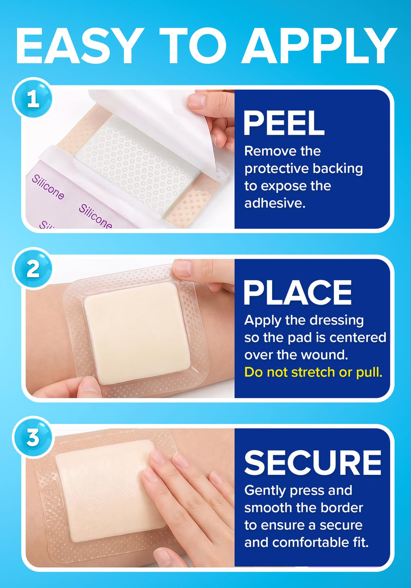 10Pcs Silicone Foam Dressing | 7x7 Bed Sore Bandages | Wound Care FSA&HSA 7 x 7 Inch Pack of 10