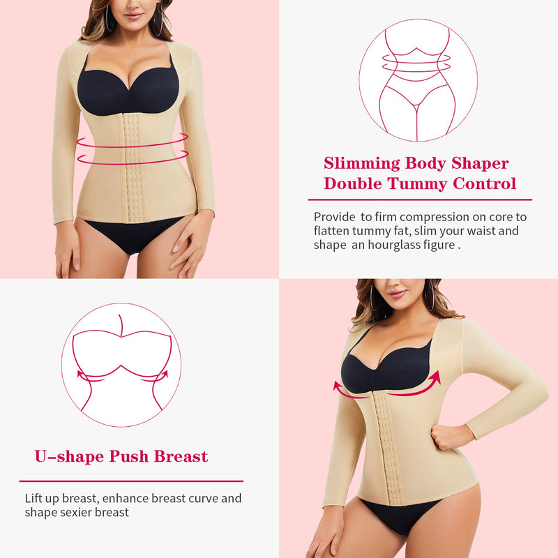 Gotoly Women Waist Trainer Corset Tummy Control Shapewear Upper Arm Shaper Post Surgical Slimmer Compression Tops Beige Small - BeesActive Australia