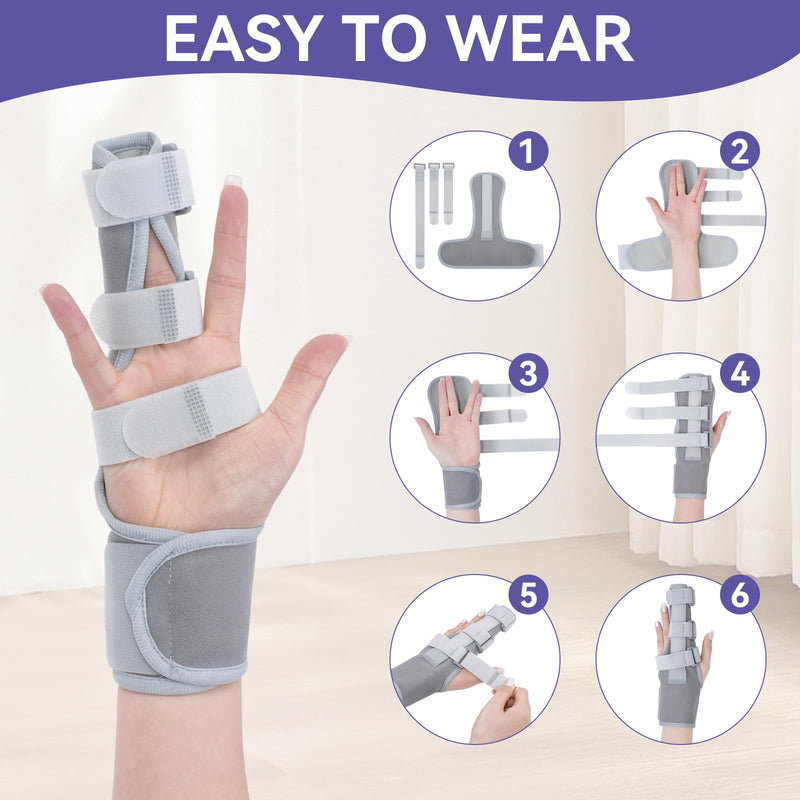 Double Trigger Finger Splint, Aluminum Finger Brace Joint Stabilizer, Adjustable Composite Fabric Hand Brace with Finger Support for Broken Fingers, Sprains, Mallet Injury, Arthritis