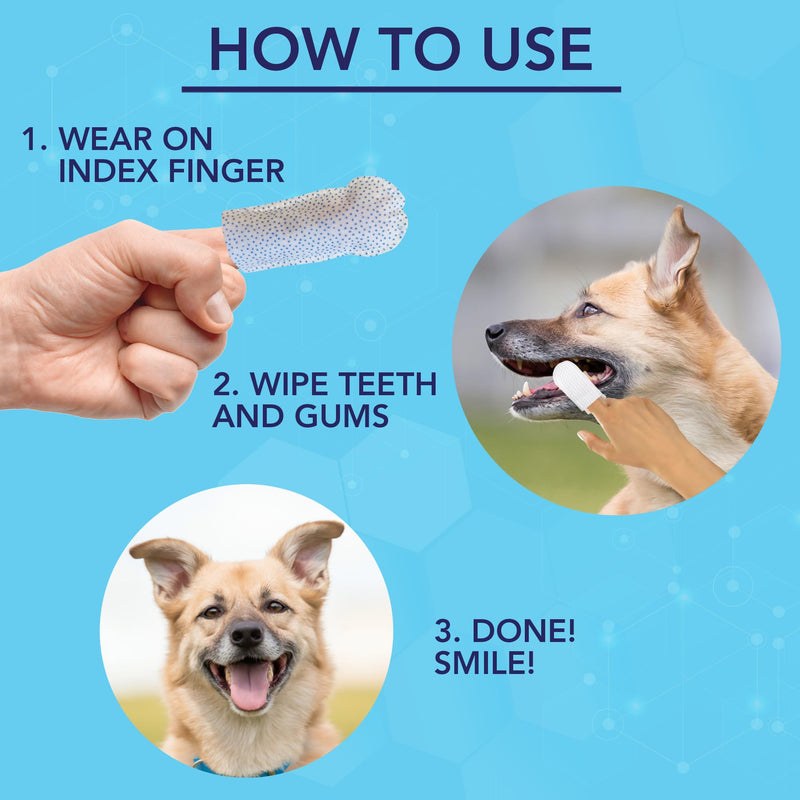 NOVEHA 50PCs Pets Dental Finger Wipes for Dogs & Cats | Freshens Breath, Reduces Plaque | Healthier Gums | Clean Teeth No Toothbrush | Vet Recommended Effective Natural Oral Care | Flavor-Free