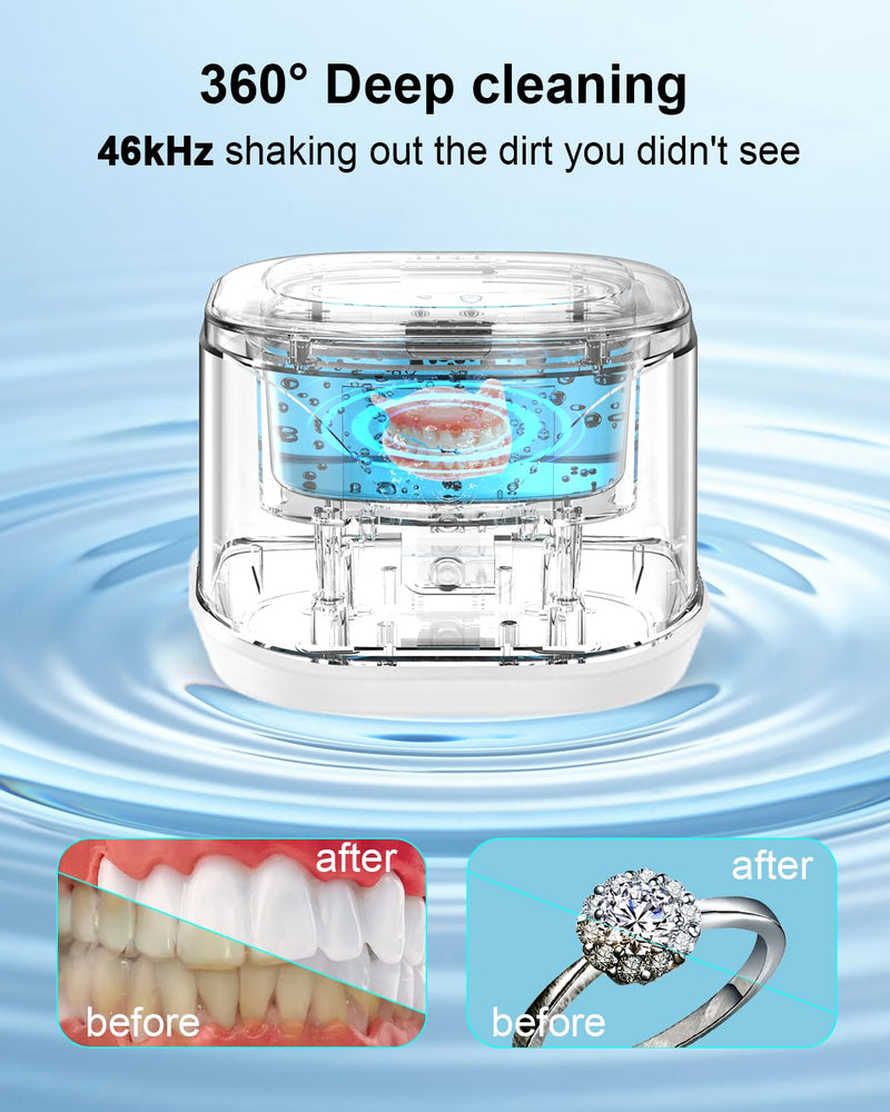 BCOM Ultrasonic Retainer Cleaner, Retainer Cleaner Machine 46kHz, Professional Portable Ultrasonic Jewelry Cleaner for Dental Retainer Pod, Mouth Guard, Watch, Ring, Jewelry,Valentines Day Gift