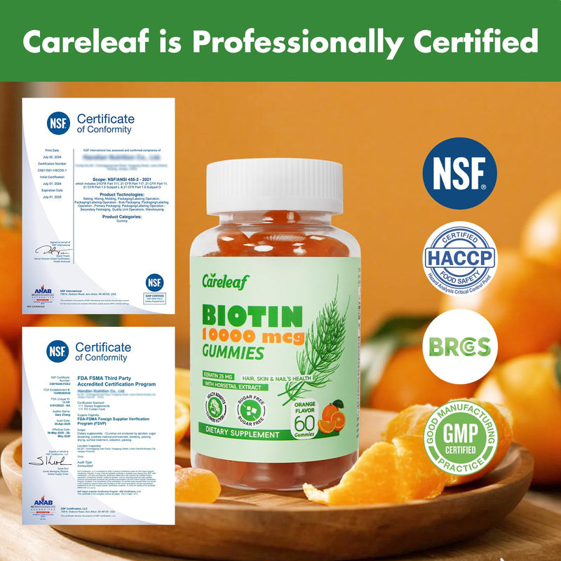 Biotin 10000mcg Gummies, Hair Growth Gummies with Biotin/Collagen/Keratin, Hair Vitamins for Fuller Hair, Stronger Nails, Glowing Skin, Beauty Support for Women, 60 Count, Orange Flavor