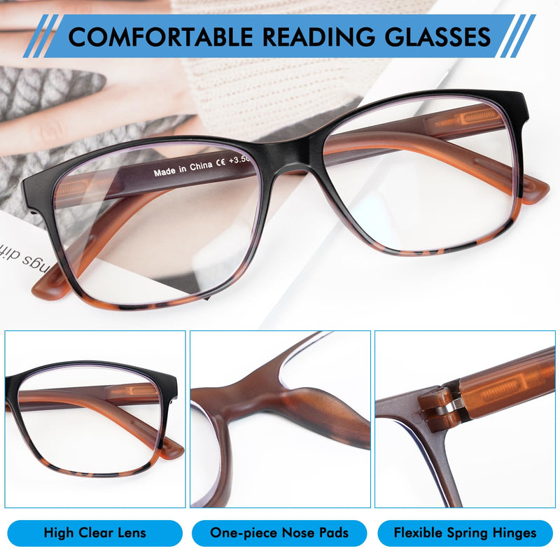 5 Pack Blue Light Blocking Reading Glasses for Men with Spring Hinge Fashion Large Wide Computer Readers for Men 5 Pack Mix Color 2.0 x