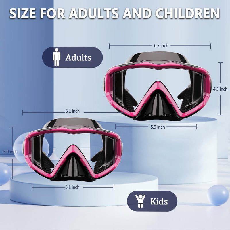 Diving mask Anti-Fog Swimming Snorkel mask Suitable for Adults Scuba Dive Swim Snorkeling Goggles Masks Pink Adult