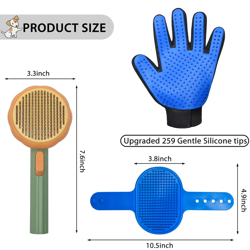 Cat Grooming Glove Brush,Self-Cleaning Slicker Pet Brush for Short and Long Haired Pets,Dog Bath Brush for Shedding and Grooming,Removes Loose Hair and Tangles,Promote Circulation Pumpkin-Green - BeesActive Australia