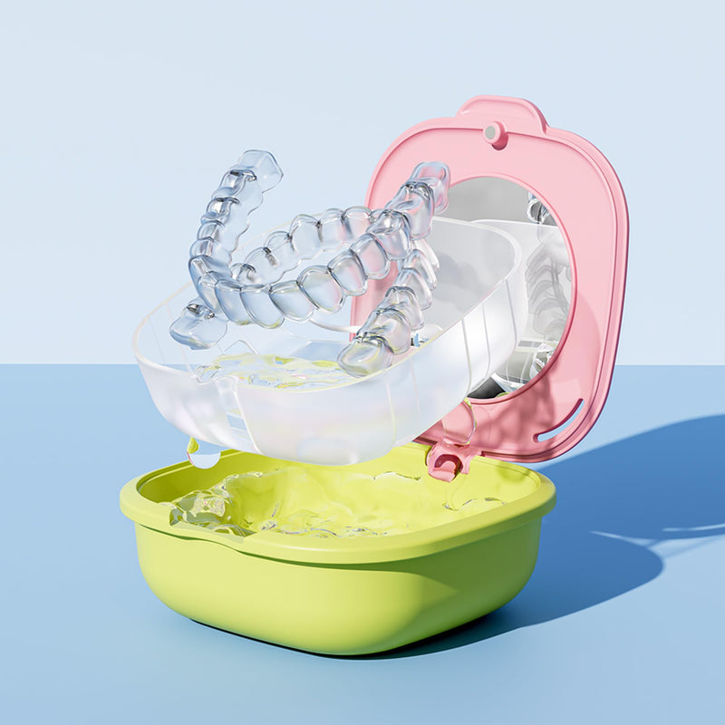 HyJeryty Beige Retainer Case with Mirror & Vent Orthodontic Aligner with Magnetic Closure Dental Mouth Guard Night Guard Holder - BeesActive Australia