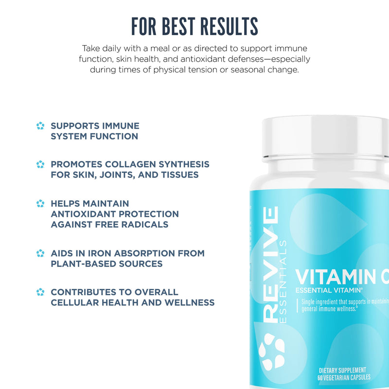 Revive MD Vitamin C Capsules, 1000mg - High-Potency VIT C Ascorbic Acid Dietary Supplement for Immune Support & Antioxidant Health - No Fillers & Non-GMO (200 Vegetarian Capsules, 30 Servings)