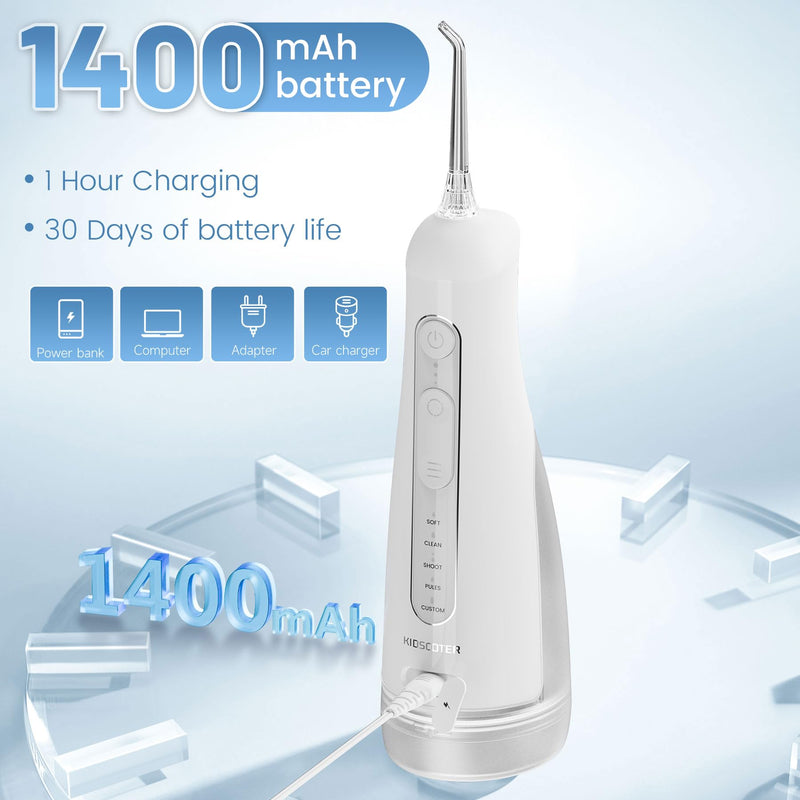 Water Flosser for Teeth with Detachable Washable Tank, 5 Modes Rechargeable Cordless Oral Irrigator, 300ml Portable Dental Flosser, IPX7 Waterproof for Home & Travel, White White 300ml