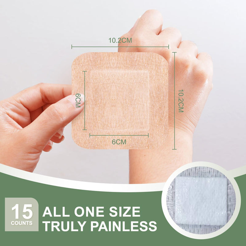 Hysimedy Silicone Adhesive Bandages Extra Large Sizes for Sensitive Fragile Skin 4"x4" 15 Count Flexible Fabric Latex Free Hypoallergenic Breathable XL Bandages for Adhesive Allergy Wounds