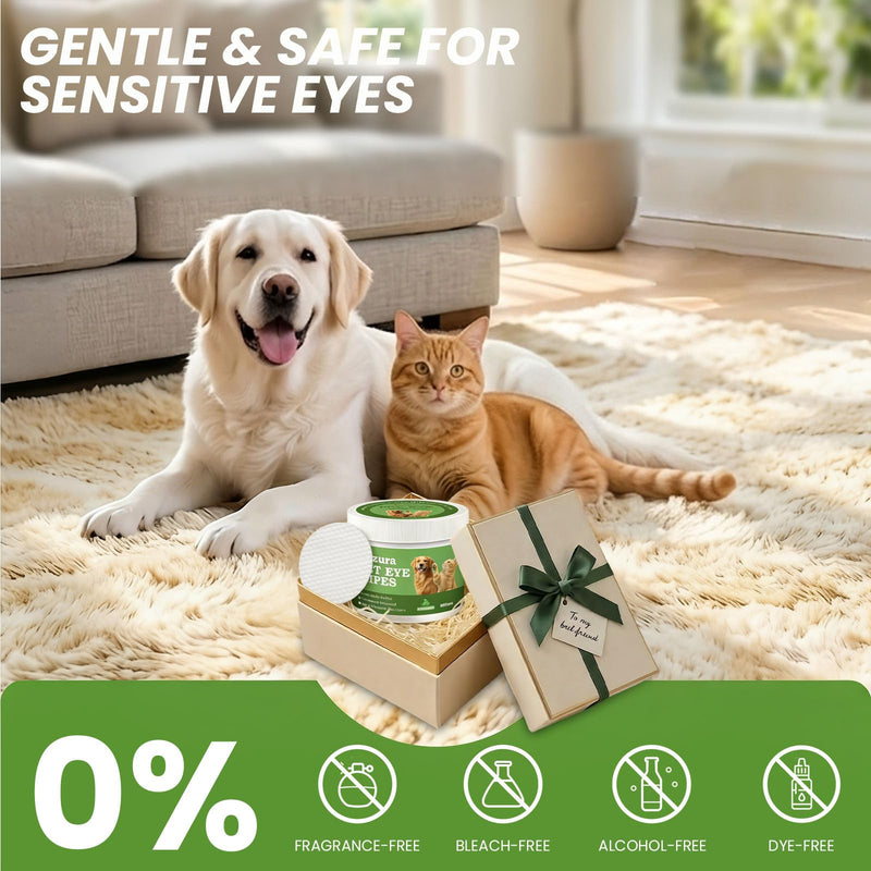 Dog Eye Wipes, Tear Stain Remover for Dogs & Cats - 100ct Hypoallergenic Pet Eye Cleaning Pads for Crust, Gunk & Discharge - Gentle Puppy Grooming Wipes for Sensitive Eyes, Wrinkles & Folds Unscented 100 pcs