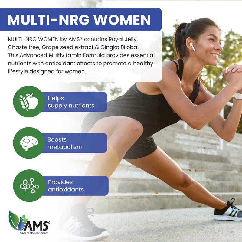 America Medic & Science Multivitamins for Women, Multi-NRG, 45 Coated Caplets, One Daily, Immune Support Supplements, Vitamin C & B Complex, Vital Micro-Nutrients & Natural Herbal Ingredients. 45 Count (Pack of 1)