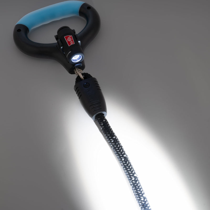 WIGZI Luna Dog Leash with Rechargeable LED Light No Batteries, Detachable Light, Liquid Filled Gel Comfort Handle, Reflective Heavy-Duty Rope, 6 Ft Length up to 200lb Dog, Black Color - BeesActive Australia