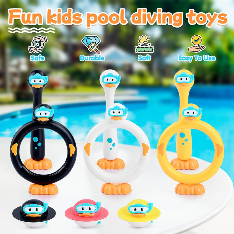 WeeHomm Pool Diving Toys for Kids, 9 PCS Swimming Pool Diving Rings, Summer Duck Dive Sticks with Duck Float Toys for Kids 4-8 8-12, Fun Outdoor Underwater Pool Games for Teens