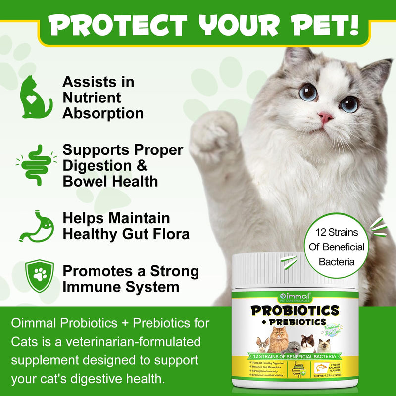 Probiotic Powder for Cats, Cat Pre and Probiotic Supplement for Gut Health, Digestive Support, All Ages and Breeds with Sensitive Digestion((1 Pot (120g))