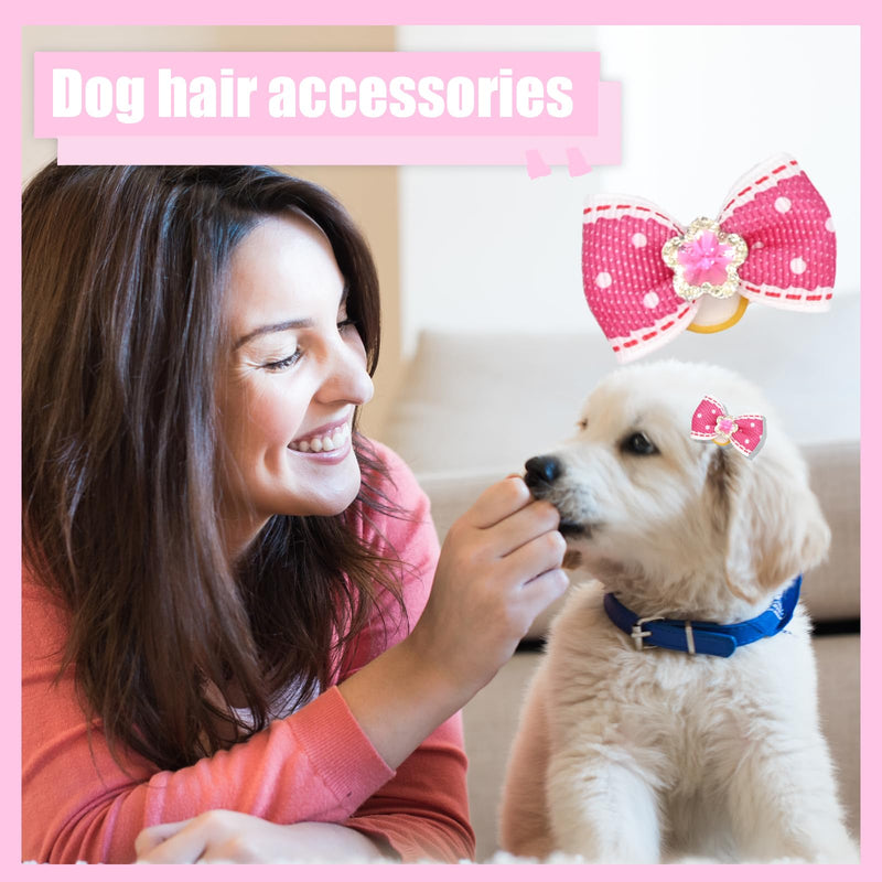 12 Pcs Small Dog Hair Bows with Rubber Bands Bowknot Dog Hair Accessories for Puppy Kitten (Pink) Pink - BeesActive Australia