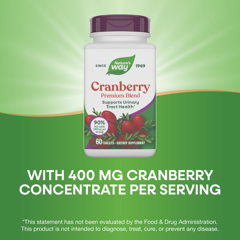 Nature's Way Cranberry Premium Blend with Vitamin C, 60 Tablets | Daily Cranberry Blend with 400 mg Cranberry Concentrate and Vitamin C for Antioxidant and Urinary Tract Support* 60 Count (Pack of 1)