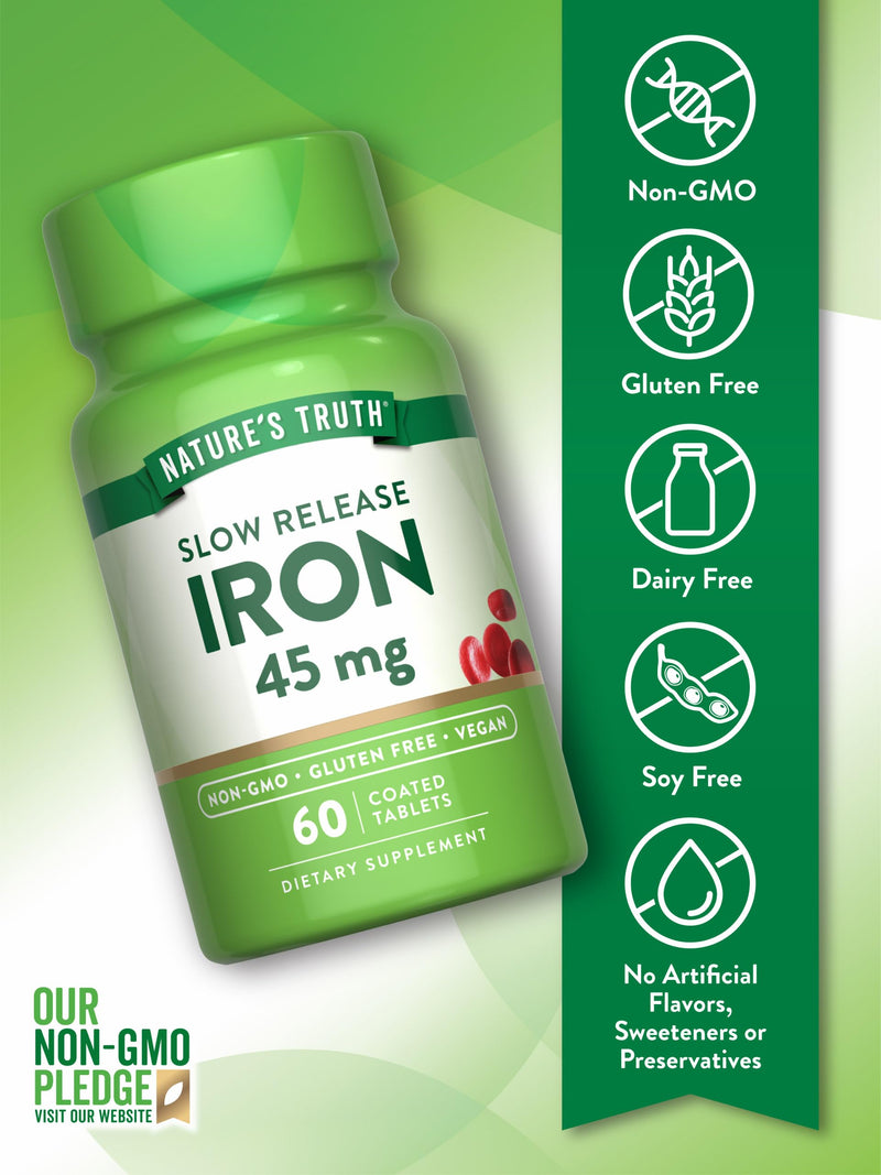 Nature's Truth Iron Supplement | 45 mg | 60 Pills | Ferrous Sulfate | Non-GMO & Gluten Free Vitamin for Men and Women