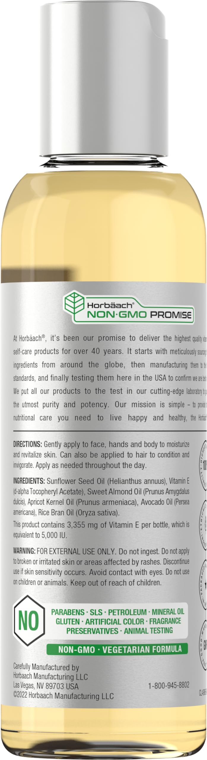 Horbäach Vitamin E Oil | 5000 IU | 8 oz (2 x 4oz) Value Pack | for Skin, Hair, Face & Body | Vegetarian, Non-GMO, and Gluten Free Formula 4 Fl Oz (Pack of 2)