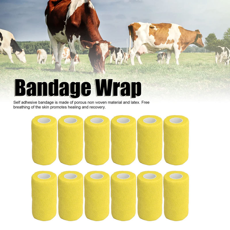 12Pcs Bandage Wrap Natural Latex Elastic Self Adhesive Wrap for Cows Dogs Horses 10cm(Yellow) - BeesActive Australia