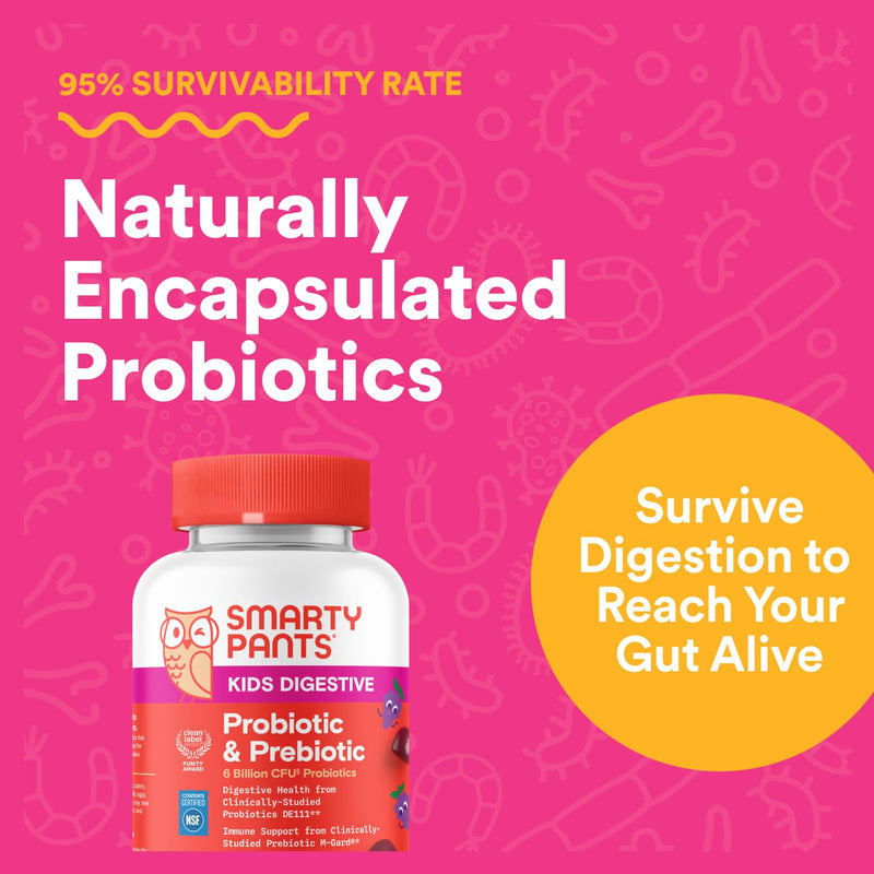 SmartyPants Kids Probiotic & Prebiotic Gummies for Digestive Health: Gut Health Supplement,Clinically Studied Prebiotic for Immune Support,Grape,(30 Day Supply),60 Count (Pack of 2) 60 Count (Pack of 2) Grape Probiotic + Prebiotic