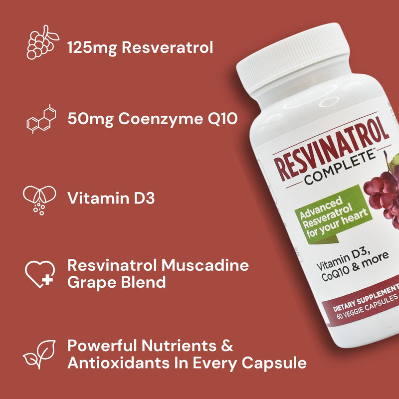 60 Capsules - Resveratrol Supplement - Healthy Aging | Resveratrol, Quercetin, Grape Seed Extract & Vitamin D3 - Healthy Aging, Heart Health, and Immune Support