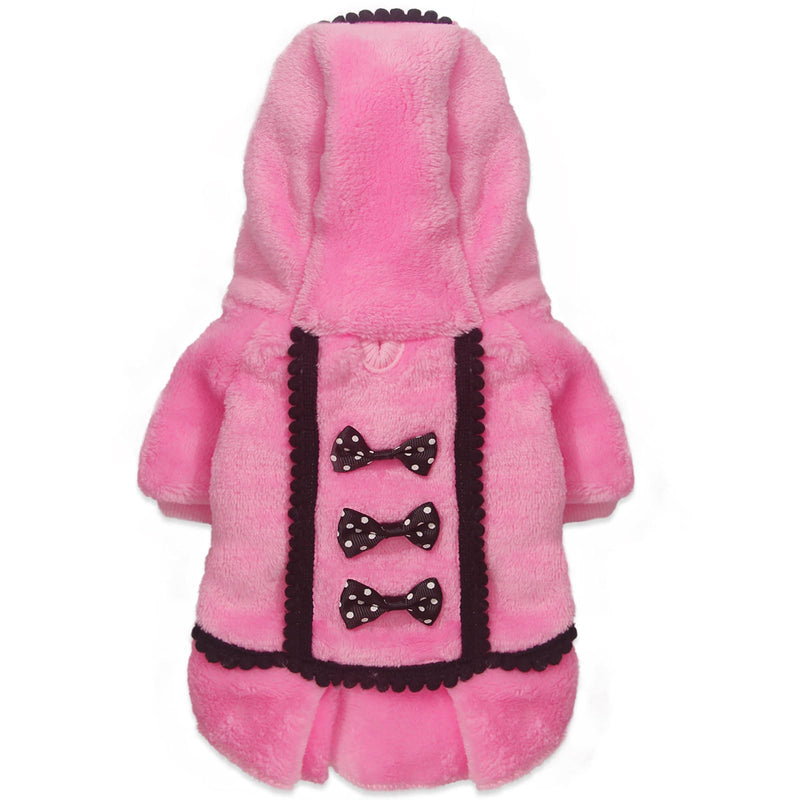 Winter Dog Dress for Small Dogs Girl Puppy Sweater Dog Sweater Fleece Warm Puppy Sweater with Leash Hole Cute Pink Dog Clothes Bowtie Chihuahua Sweater Pet Dog Oufit XXS Dog Sweater (XX-Small) pink dress XX-Small