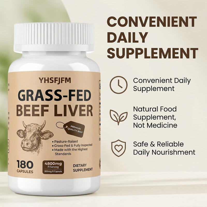 Premium Grass-Fed Beef Liver Capsules 4800mg - 180 Count | Pasture Raised, Fully Inspected | Natural Iron, Vitamin A, B12 for Energy & Immune Support | Dietary Supplement 30 Days Supply