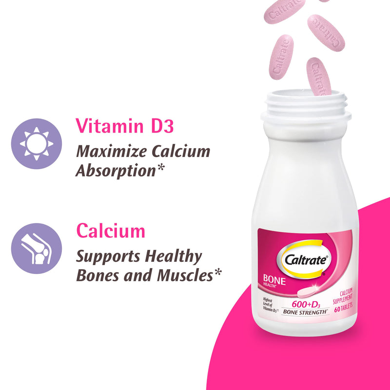 Caltrate 600 Plus D3 Vitamin D and Calcium Supplement Tablets, 120 Count | Highest Level of Vitamin D3, Maximizes Calcium Absorption to Support Strong Bones and Daily Function 120 Count (Pack of 1)