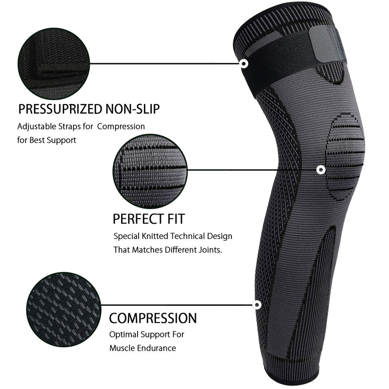 SKDK Full Leg Sleeves Long Compression Leg Sleeve Knee Sleeves Protect Leg, for Man Women Basketball, Arthritis Cycling Sport Large (1 Pair) 02_Black Pro