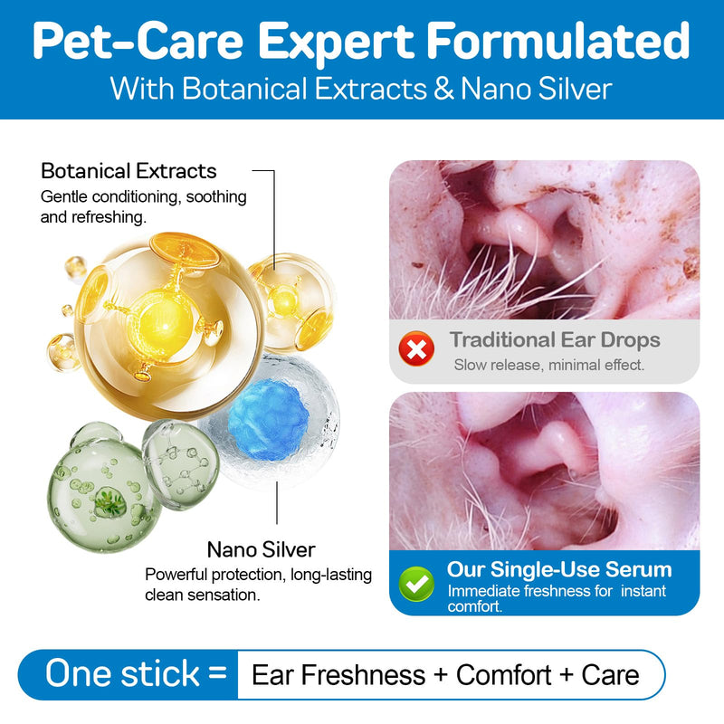 Ear Drops for Dogs & Cats, Natural Dog Ear Cleaner Solution with Botanical Extracts & Nano Silver, Cat Ear Drops for Daily Dirt, Irritation & Deodorize Ears – Vet Recommended 1.5ml x 10