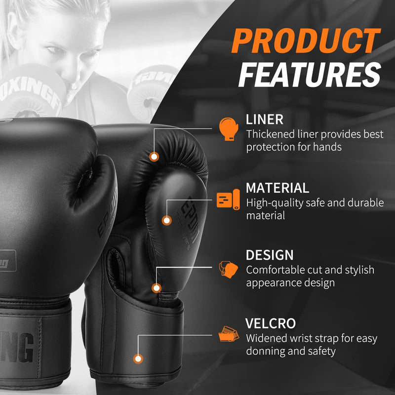 FIVING Boxing Gloves for Men and Women Suitable for Boxing Kickboxing Mixed Martial Arts Muay Thai MMA Heavy Bag Training Black 12oz