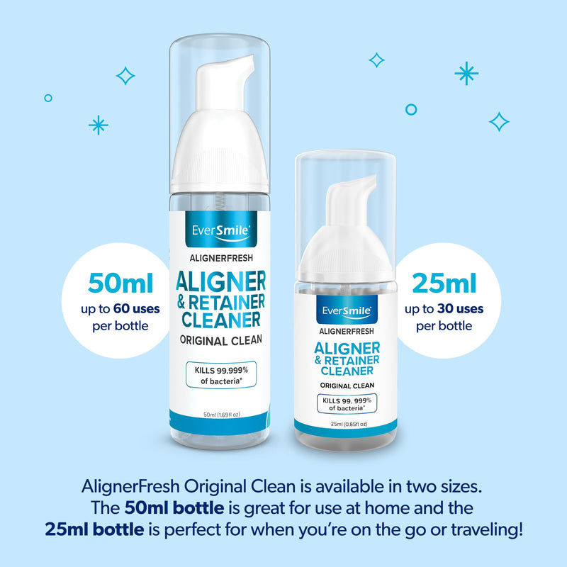 EverSmile AlignerFresh Original Clean Foam – Cleaner Compatible w/Invisalign and All Clear Aligners & Retainers – Eliminates Bacteria, Whitens Teeth, Fights Bad Breath – 50ml (1 Pack) Original Clean Fresh Mint 50mL 1-Pack