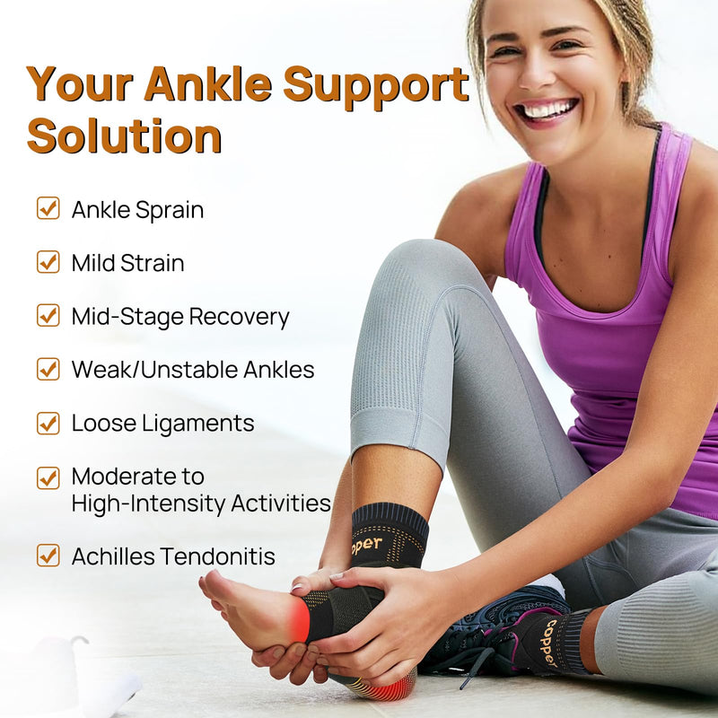 JIUFENTIAN Ultra-Thin & Copper Infused Ankle Support - Adjustable Compression Ankle Brace for Sprain Recovery, Plantar Fasciitis & Daily Pain Relief | Breathable, Durable, Fits Any Shoe (Large) Black01 Large